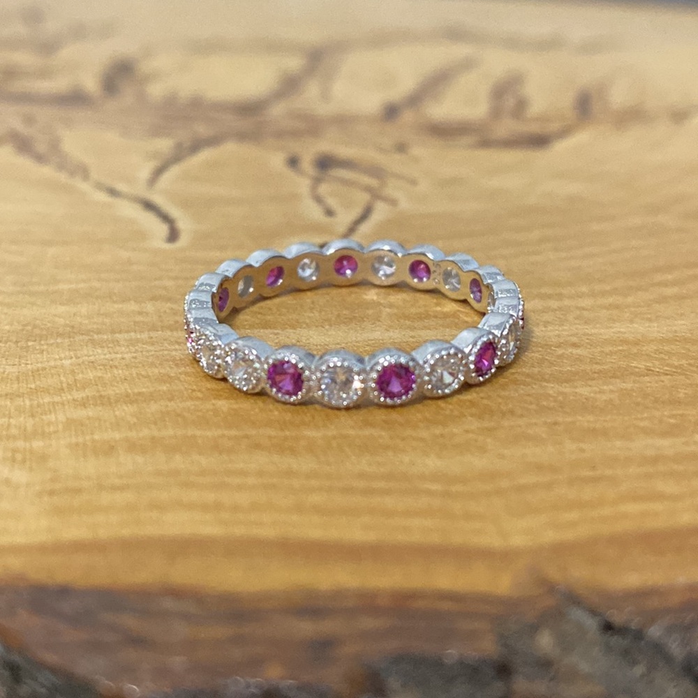 Pink Sapphire and Diamond Stackable Eternity Ring